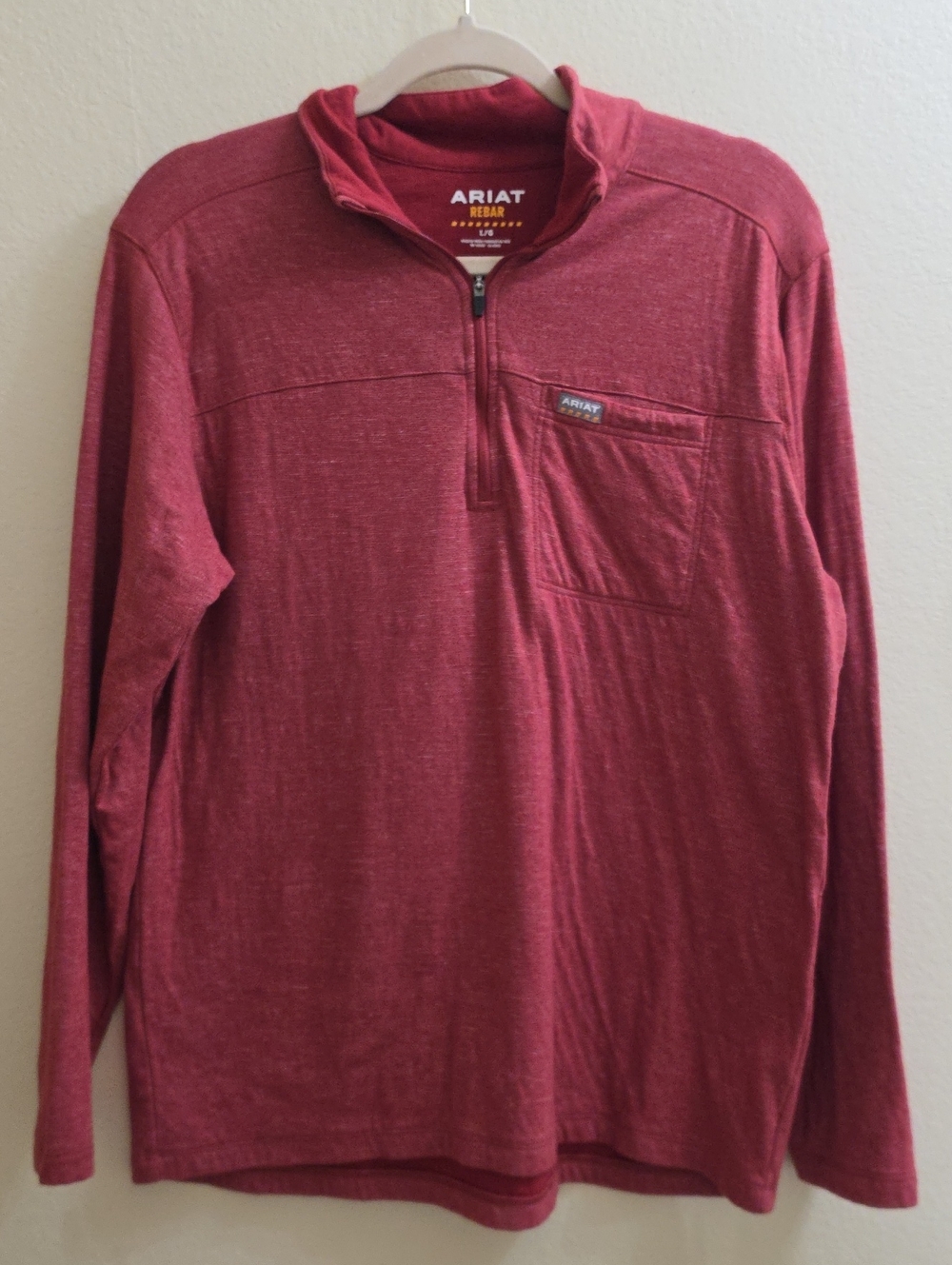 Ariat Rebar Men's Maroon Half-Zip Long Sleeve Pullover, Large